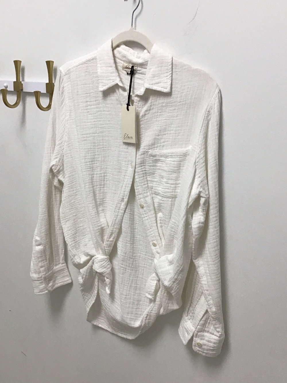 Elan White Gauze tunic Button-Up Shirt - Lightweight Casual Top